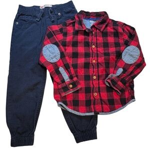 4T - 2 Piece BUNDLE, Wonder Nation Red and Black Plaid Shirt with Levi’s Joggers
